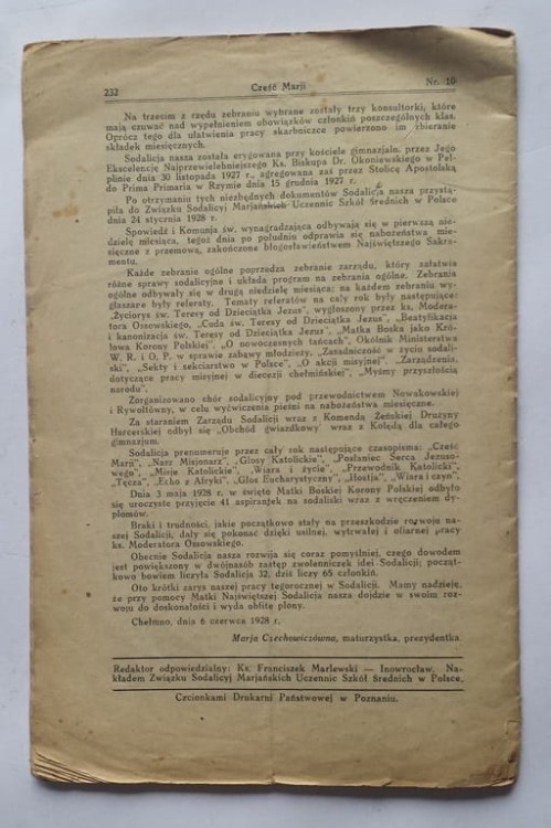 STARY MIESIĘCZNIK CZEŚĆ MARYI 1928 NR 10