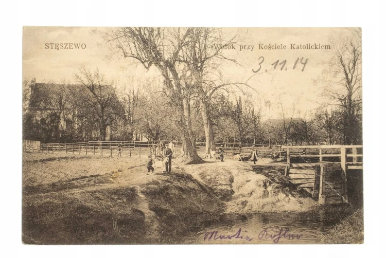 STĘSZEW (STĘSZEWO) - WIDOK PRZY KOŚCIELE 1914