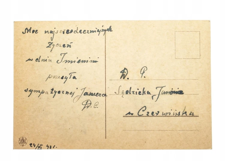 POCZTÓWKA - ŻYCZENIA IMIENINOWE, CZERWIŃSK 1943