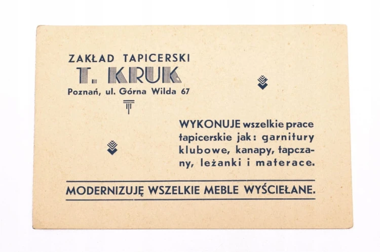 STARA REKLAMA ZAKŁAD TAPICERSKI T. KRUK POZNAŃ