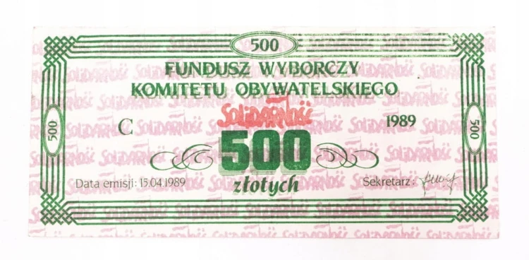 Solidarność.Fundusz Wyborczy KO,500 zł, 15.04.1989