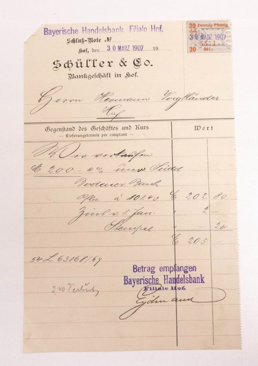 NIEMIECKI RACHUNEK BAYERISCHE HANDELSBANK 1907