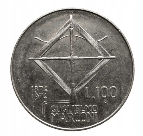 Włochy, 100 Lirów 1974 rok Marconi st.2+