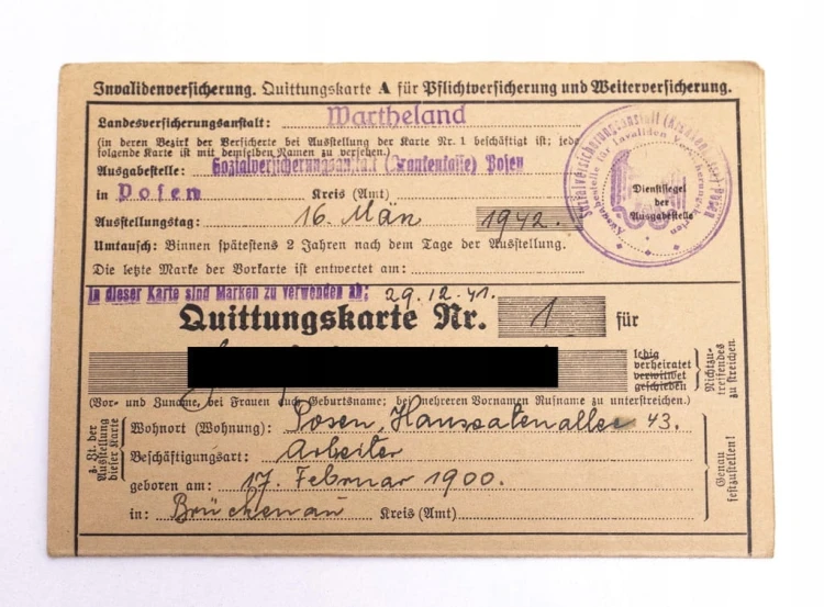III RZESZA UBEZPIECZENIE NIEPEŁNOSPRAWNOŚCI 1942