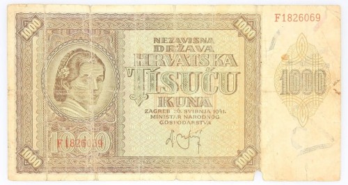 Chorwacja, 1000 kuna 26.05.1941, Zagrzeb.
