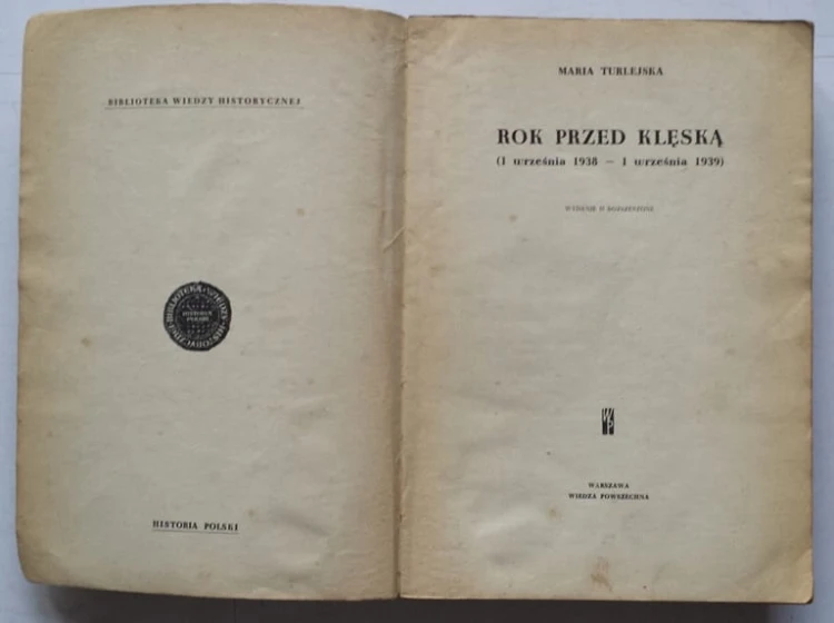 STARA KSIĄŻKA ROK PRZED KLĘSKĄ M. TURLEJSKA 1962