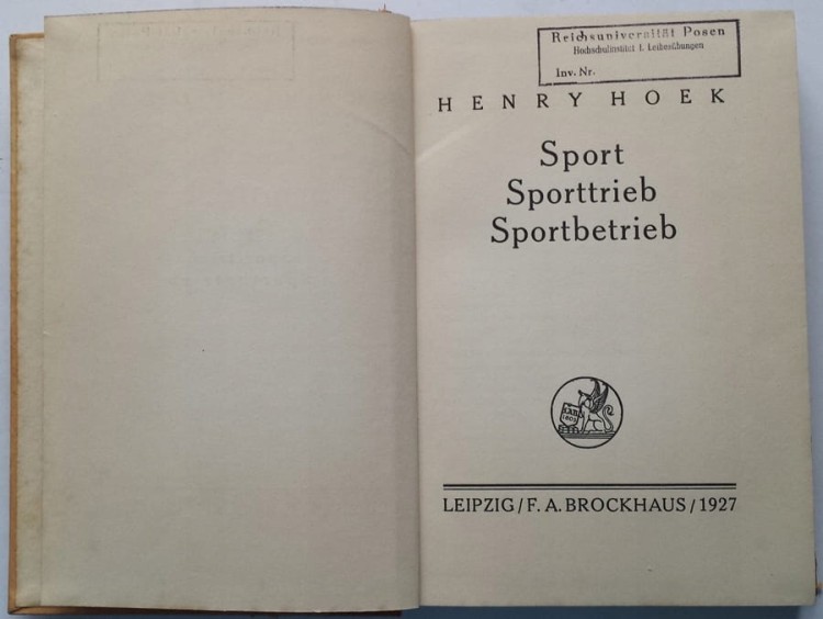 STARA KSIĄŻKA NIEMIECKA SPORT H. HOEK 1927