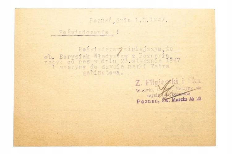 POCZTÓWKA POZNAŃ - S. FLIGIERSKI & Co. 1947