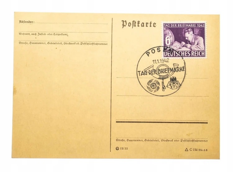 POZNAŃ - STEMPEL TAG DER BRIEFMARKE 1942