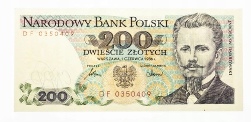 200 ZŁOTYCH 1.06.1986, seria DF st.1-