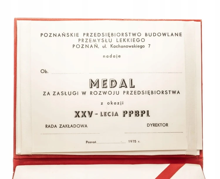 MEDAL ZA ZASŁUGI DLA PRZEDSIĘBIORSTWA BUDOWLANEGO, POZNAŃ 1975
