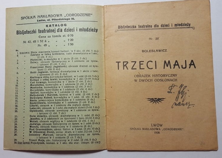 TRZECI MAJA BIBLIOTECZKA TEATRALNA LWÓW 1928