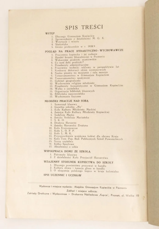 SPRAWOZDANIE MIEJ. GIM. KUPIECKIEGO POZNAŃ 1935-39