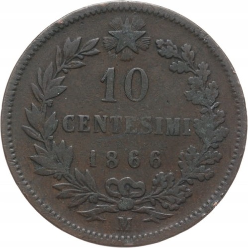 WŁOCHY 10 CENTESIMI 1866 M Vittorio Emanuele II