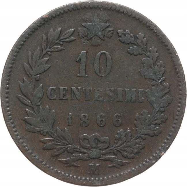 WŁOCHY 10 CENTESIMI 1866 M Vittorio Emanuele II