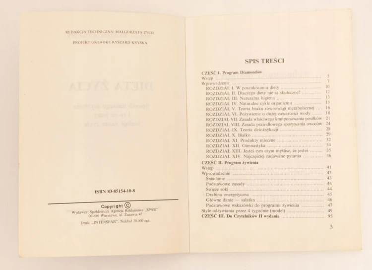 STARA KSIĄŻKA DIETA ŻYCIA M. BŁASZCZYSZYN 1991