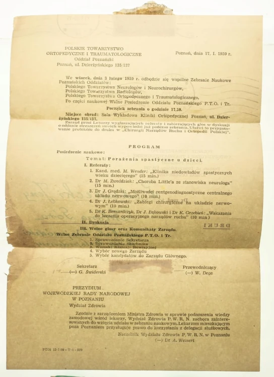 PROGRAM POL. TOW. ORTOPEDYCZNEGO POZNAŃ 1959