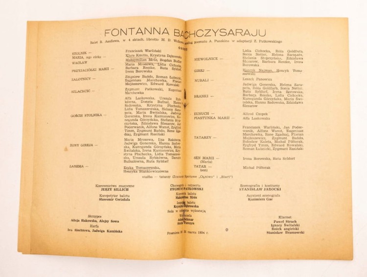STARY PROGRAM FONTANNA BACHCZYSARAJU OPERA 1954