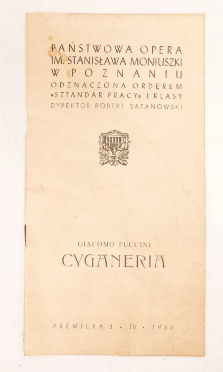STARY PROGRAM CYGANERIA OPERA POZNAŃ 1966