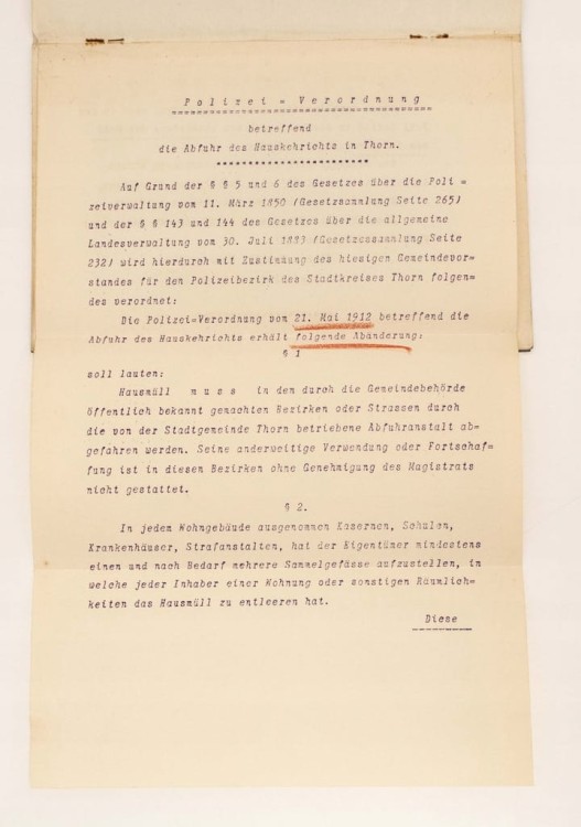 TORUŃ 1913 - ROZPORZĄDZENIE NIEMIECKIE