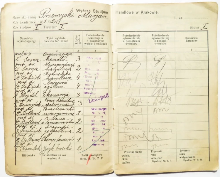 Studjum Handlowe w Krakowie legitymacja 1931/32