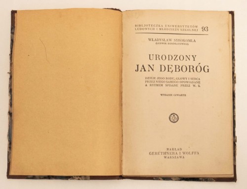 KSIĄŻKA URODZONY JAN DĘBORÓG - WŁ. SYROKOMLA 1931