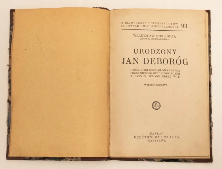 KSIĄŻKA URODZONY JAN DĘBORÓG - WŁ. SYROKOMLA 1931