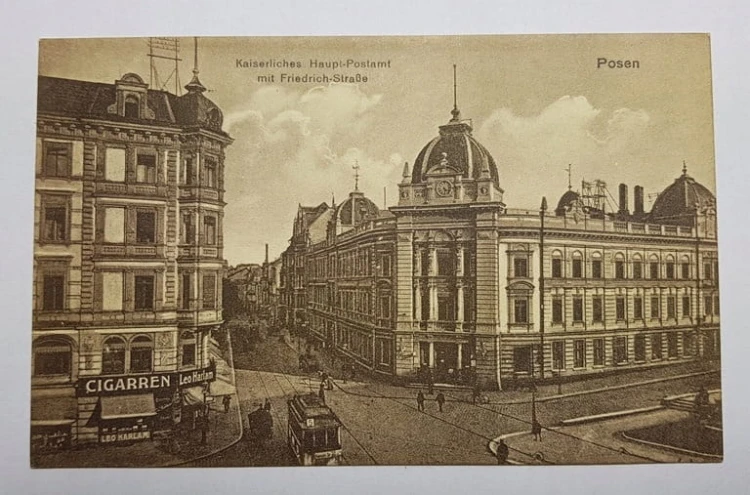 POZNAŃ Friedrichstrasse Sklepy Poczta TRAMWAJ 1916