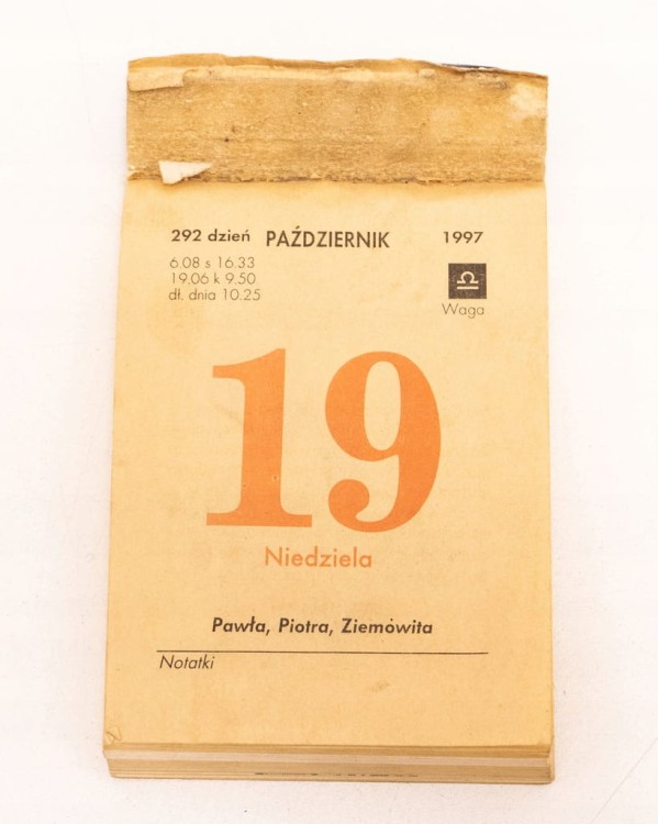 STARY KALENDARZ PAŹDZIERNIK-GRUDZIEŃ 1997