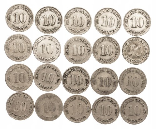 NIEMCY ZESTAW MONET 10 PF (20 SZTUK) 1874-1914