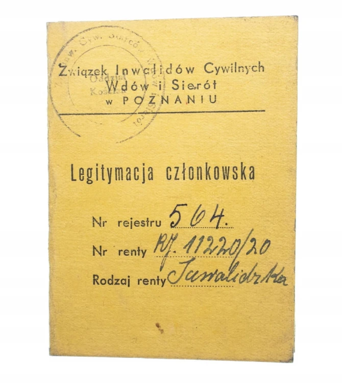 STARA LEGITYMACJA ZWIĄZEK INWALIDÓW KOŚCIAN