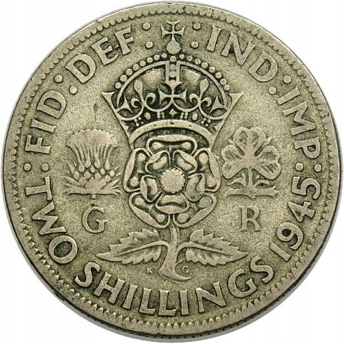ANGLIA JERZY VI, 2 SHILLING 1945 ROK st.3 ,SREBRO