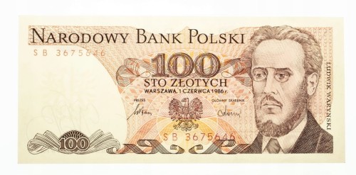 PRL 1944 - 1989, 100 ZŁOTYCH 1.06.1986, seria SB.
