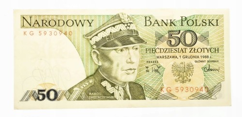 PRL 1944 - 1989, 50 ZŁOTYCH 1.12.1988, seria KG.