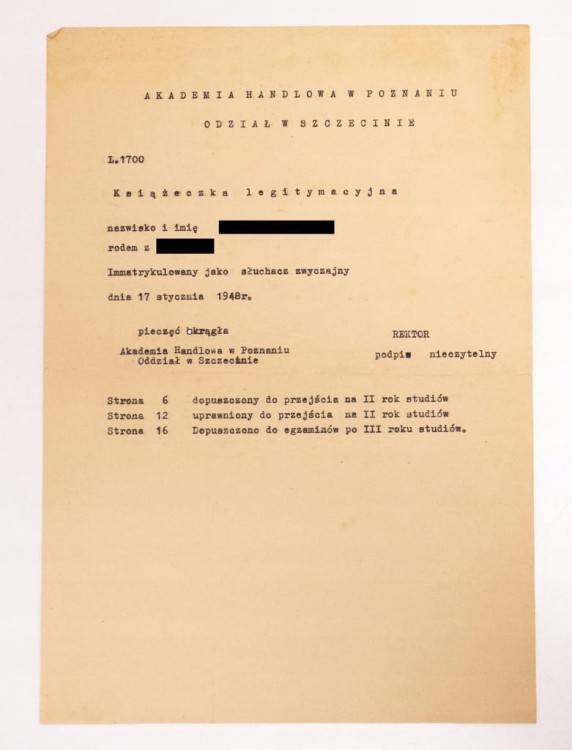 KSIĄŻECZKA LEG. AKADEMIA HANDLOWA POZNAŃ 1948