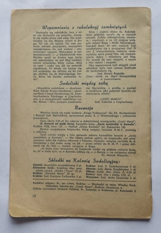 STARY MIESIĘCZNIK CZEŚĆ MARYI WRZESIEŃ 1938 NR 1