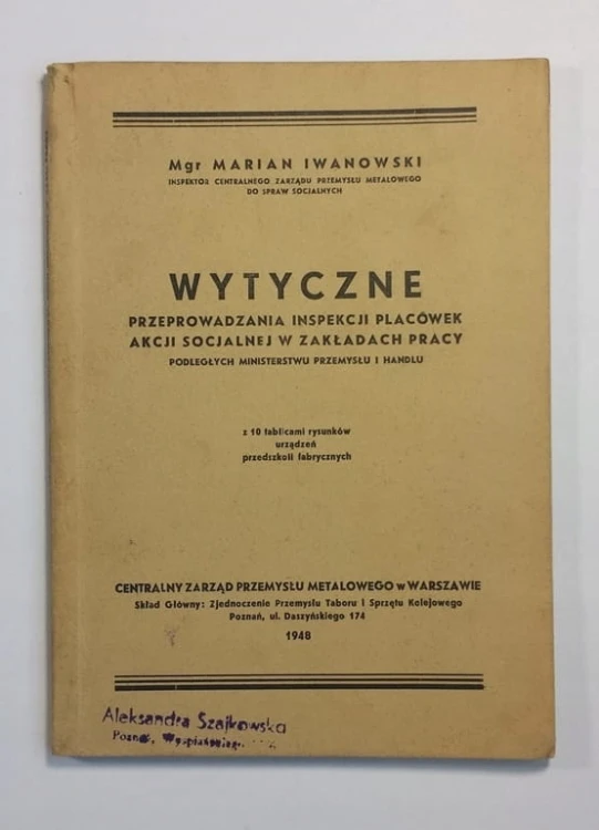 STARA KSIĄŻKA INSPEKCJA W ZAKŁADACH PRACY 1948