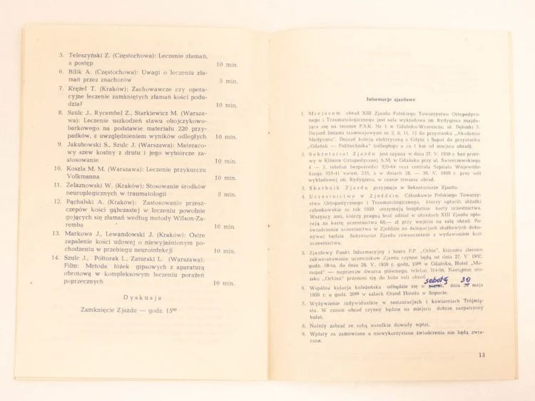 STARY PROGRAM XIII ZJAZD NAUKOWY GDAŃSK 1959