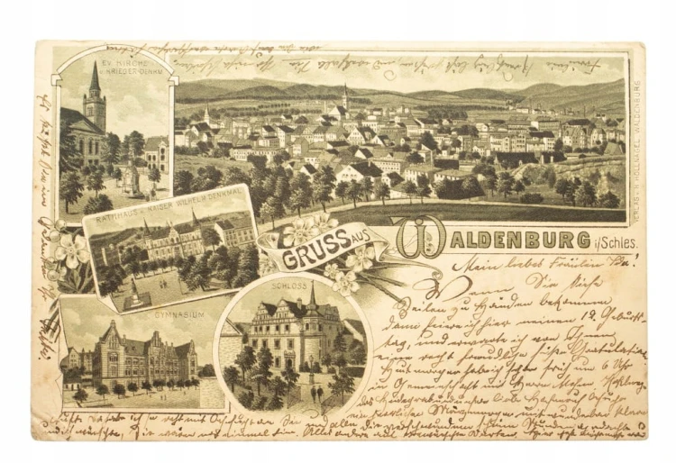 WAŁBRZYCH - SZKOŁA, RATUSZ, KOŚCIÓŁ, PANORAMA 1899