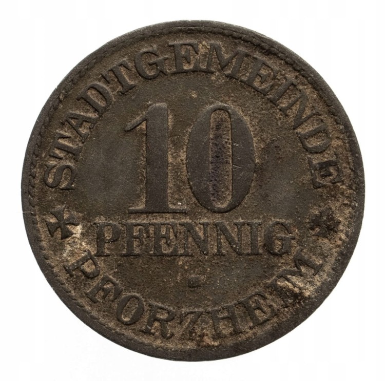 PFORZHEIM 10 PF 1917 ROK st.3+ cynk
