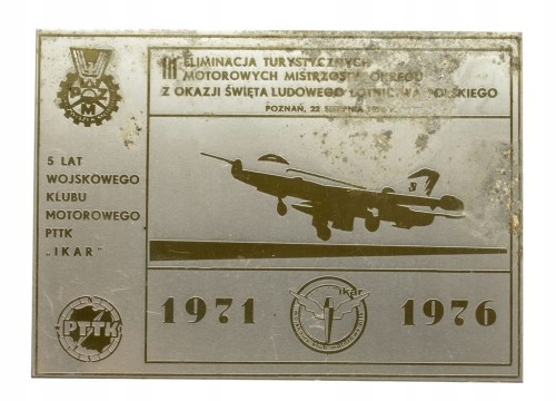 PLAKIETA 5 LAT WOJSKOWEGO KLUBU MOTOROWEGO 'IKAR'