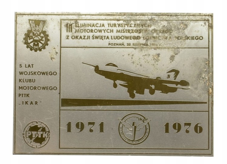 PLAKIETA 5 LAT WOJSKOWEGO KLUBU MOTOROWEGO 'IKAR'