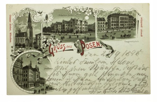 POZNAŃ RATUSZ SZKOŁA BUDOWLANA - POBIEDZISKA 1898