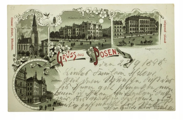 POZNAŃ RATUSZ SZKOŁA BUDOWLANA - POBIEDZISKA 1898