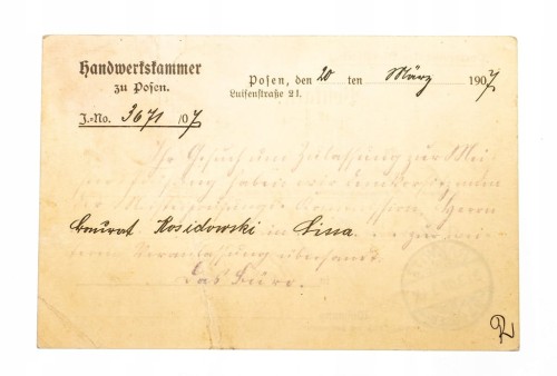 POZNAŃ - IZBA RZEMIEŚLNICZA, HANDWERTSTAMMER 1907
