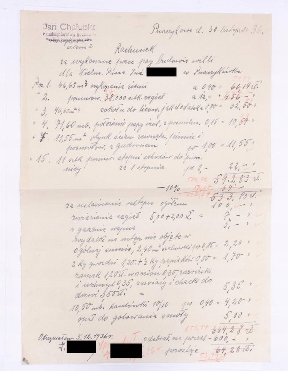 STARY RACHUNEK - BUDOWNICTWO JAN CHAŁUPKA POZNAŃ / PUSZCZYKOWO 1936