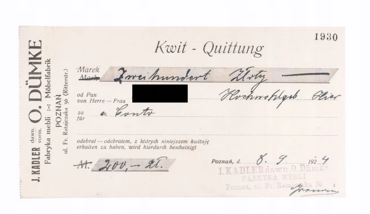 STARY KWIT - FABRYKA MEBLI I. KADLER (O.DUMKE), POZNAŃ 1924