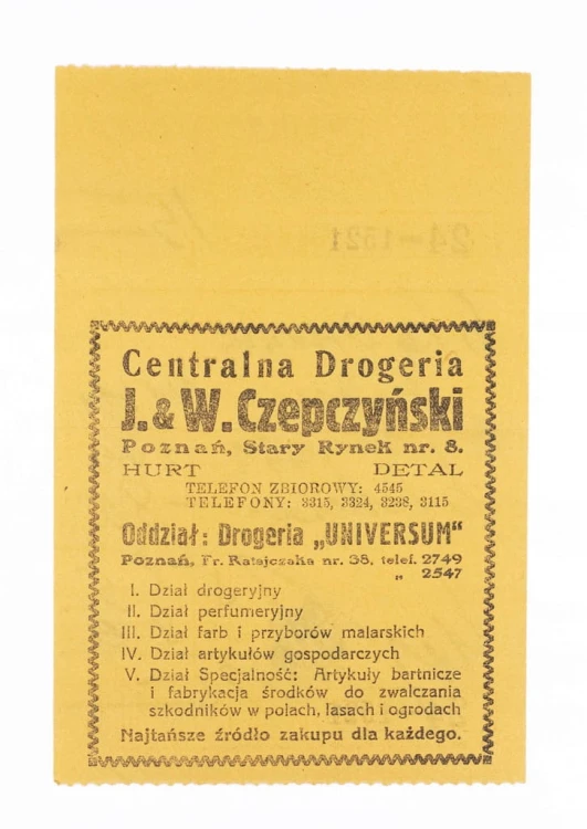 STARY RACHUNEK - CENTRALNA DROGERIA J&W CZEPCZYŃSKI, POZNAŃ II RP