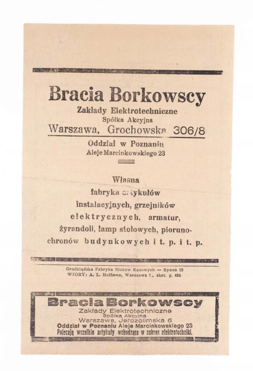STARY RACHUNEK - BRACIA BORKOWSCY, ZAKŁADY ELEKTROTECHNICZNE, POZNAŃ 1937