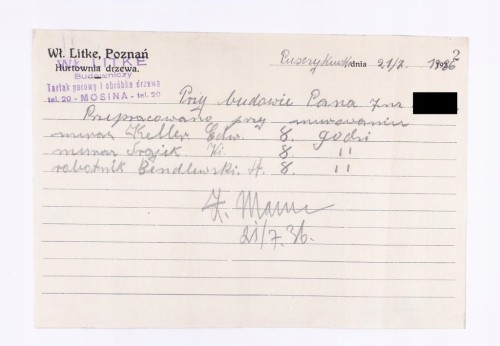 STARE PISMO - HURTOWNIA DRZEWA LITKE, POZNAŃ / MOSINA / PUSZCZYKÓWKO 1936